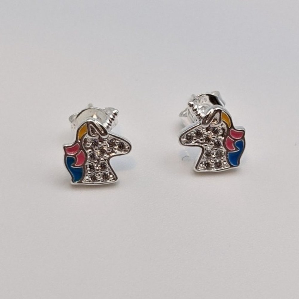 Unicorn stud earrings 925 sterling silver - Picture 2 of 4